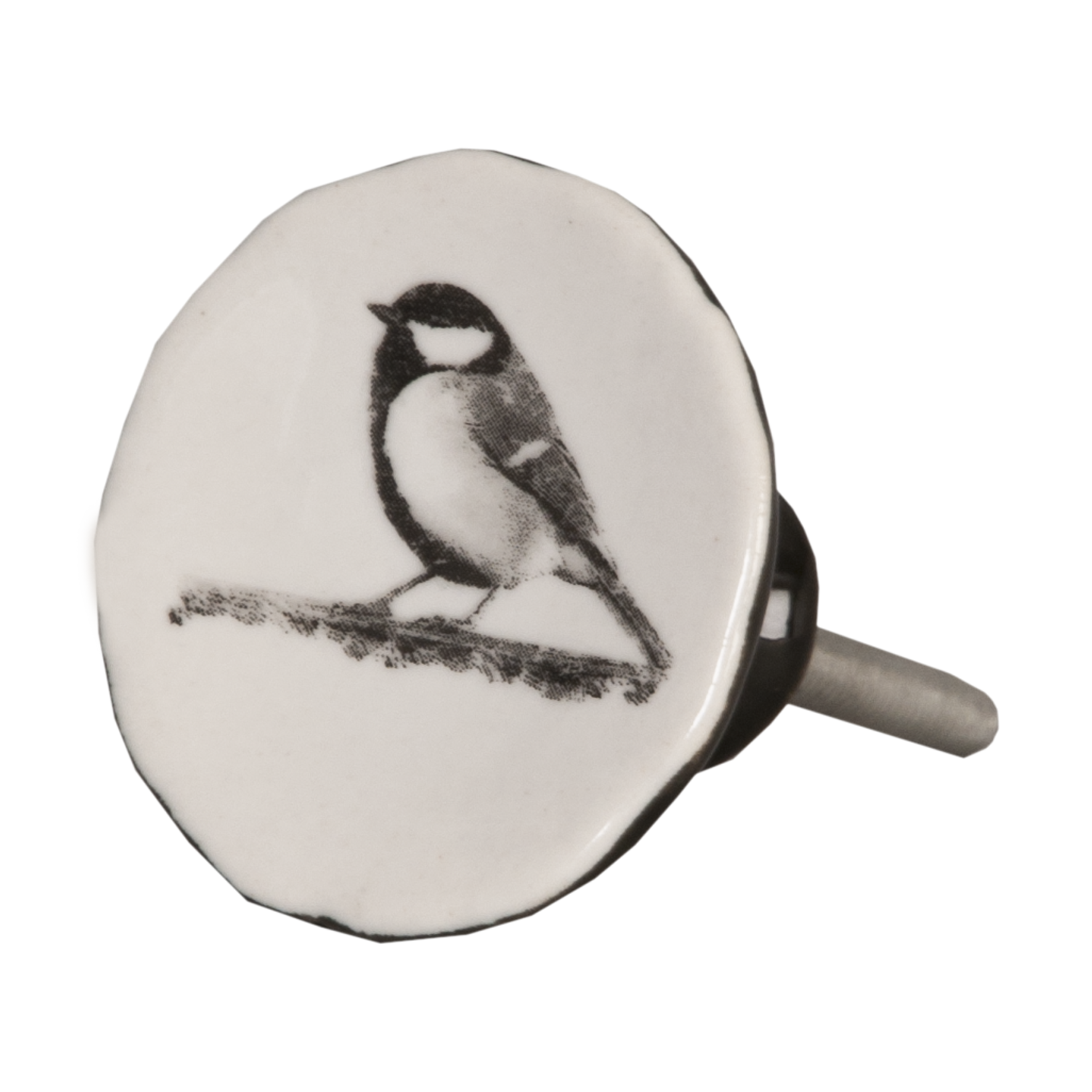 meubelknop met vogel zwart wit