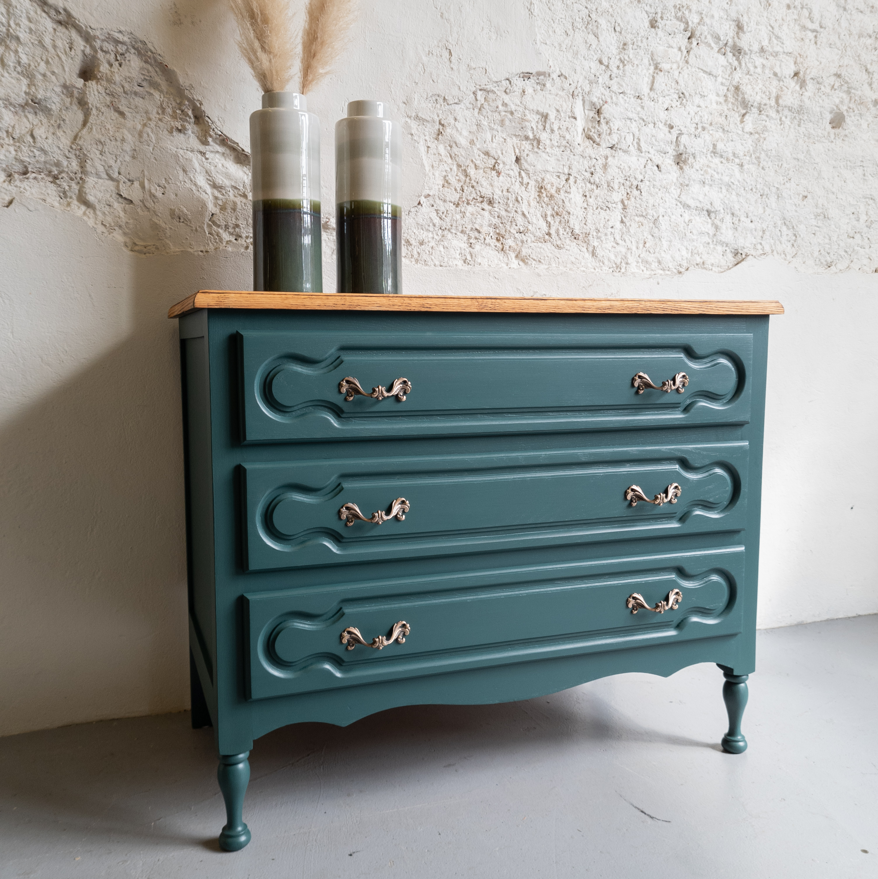 eikenhouten Ladekast opgeknapt Deep Teal Fusion Mineral Paint recipe \