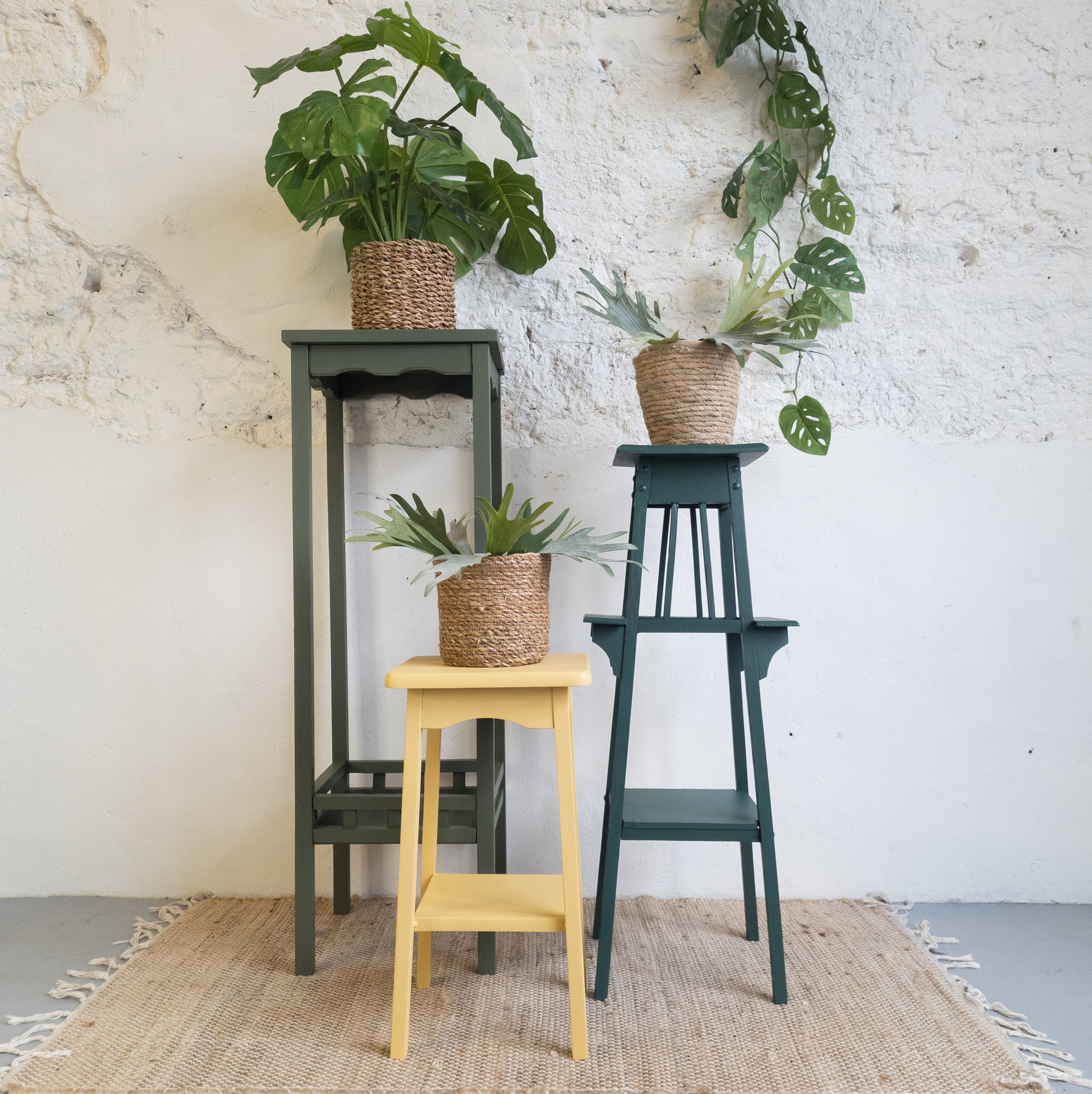 Leuke plantentafel geverfd door goed gestyled met Fusion Mineral Paint bayberry groen