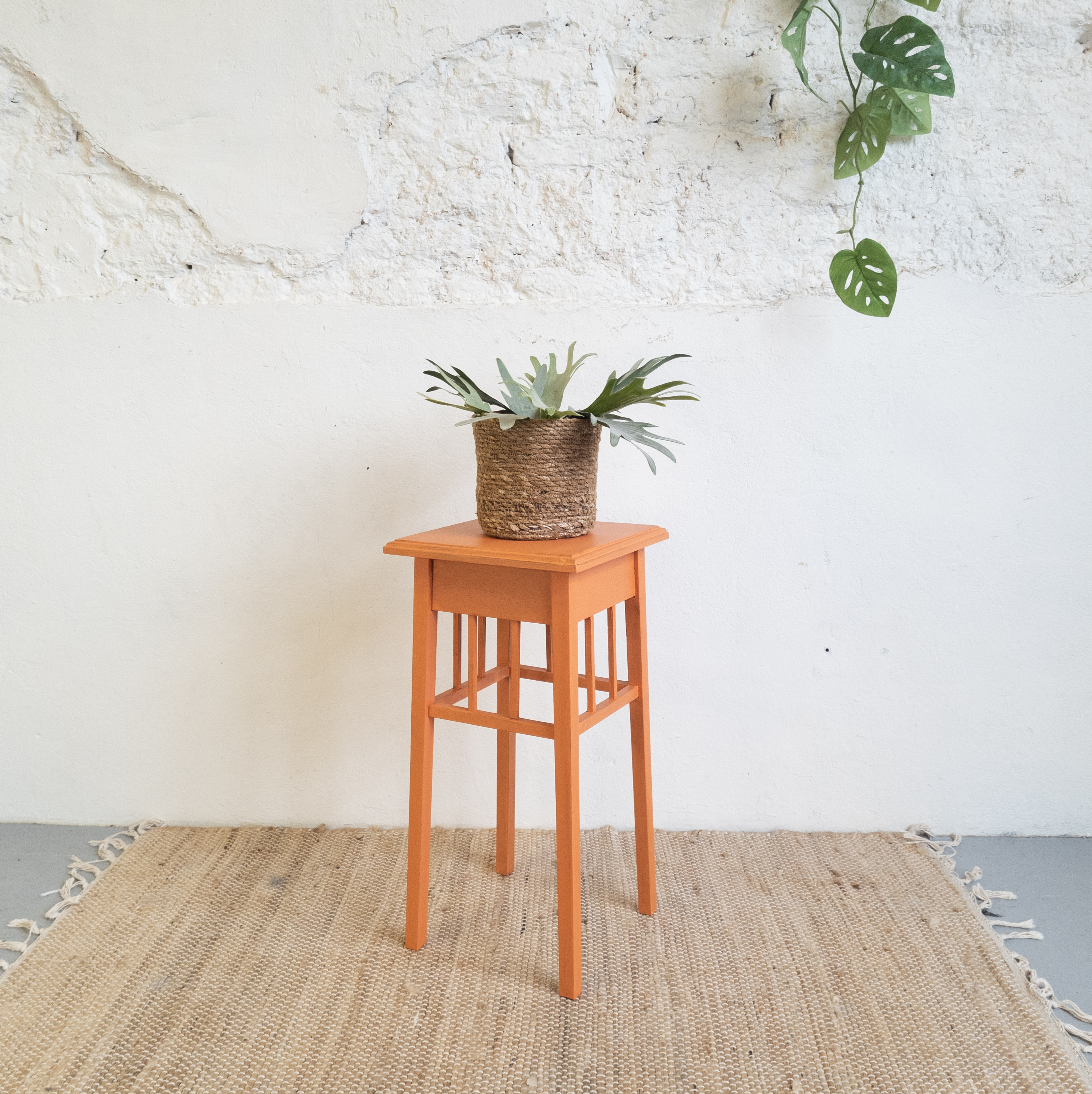 Leuke plantentafel geverfd door goed gestyled met Fusion Mineral Paint Tuscan Orange