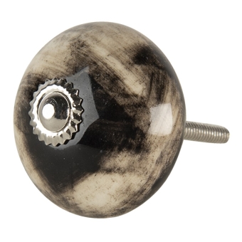 Deurknop zwart, beige keramiek
