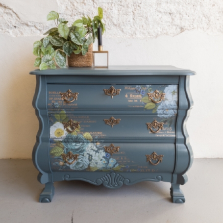 Buikkastje homestead blue met decor transfer fusion mineral paint Goed Gestyled brielle