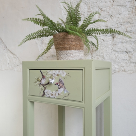 unieke plantentafel met schattige vogeltjes. fusion upper canada green. Goed Gestyled Brielle