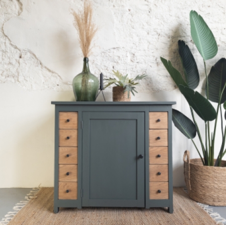 vintage eikenhouten naaimachine kastje gerestyled met Fusion door Goed Gestyled uit brielle