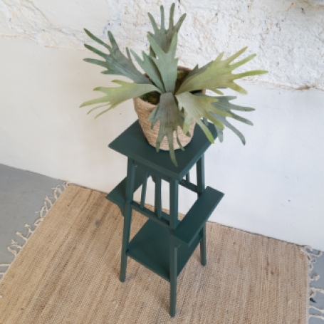 Leuke plantentafel geverfd door goed gestyled met Fusion Mineral Paint Pressed Fern flessen groen