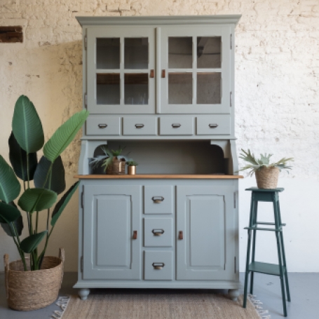 Stoere buffetkast geschilderd in een oud groen oud blauwe kleur Bellwood met Fusion Mineral paint. Goed Gestyled Brielle