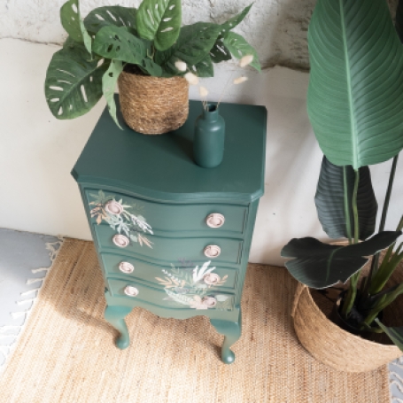 Ladekastje Pressed fern Fusion Mineral Paint. Redesign with prima transfer Greenery House opgeknapt goed gestyled brielle